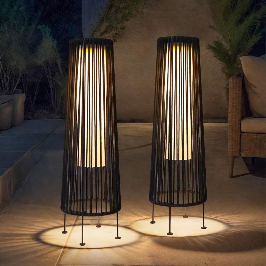 2 Pack Solar Wicker Floor Lamps Outdoor Rattan Lanterns 68 cm Black