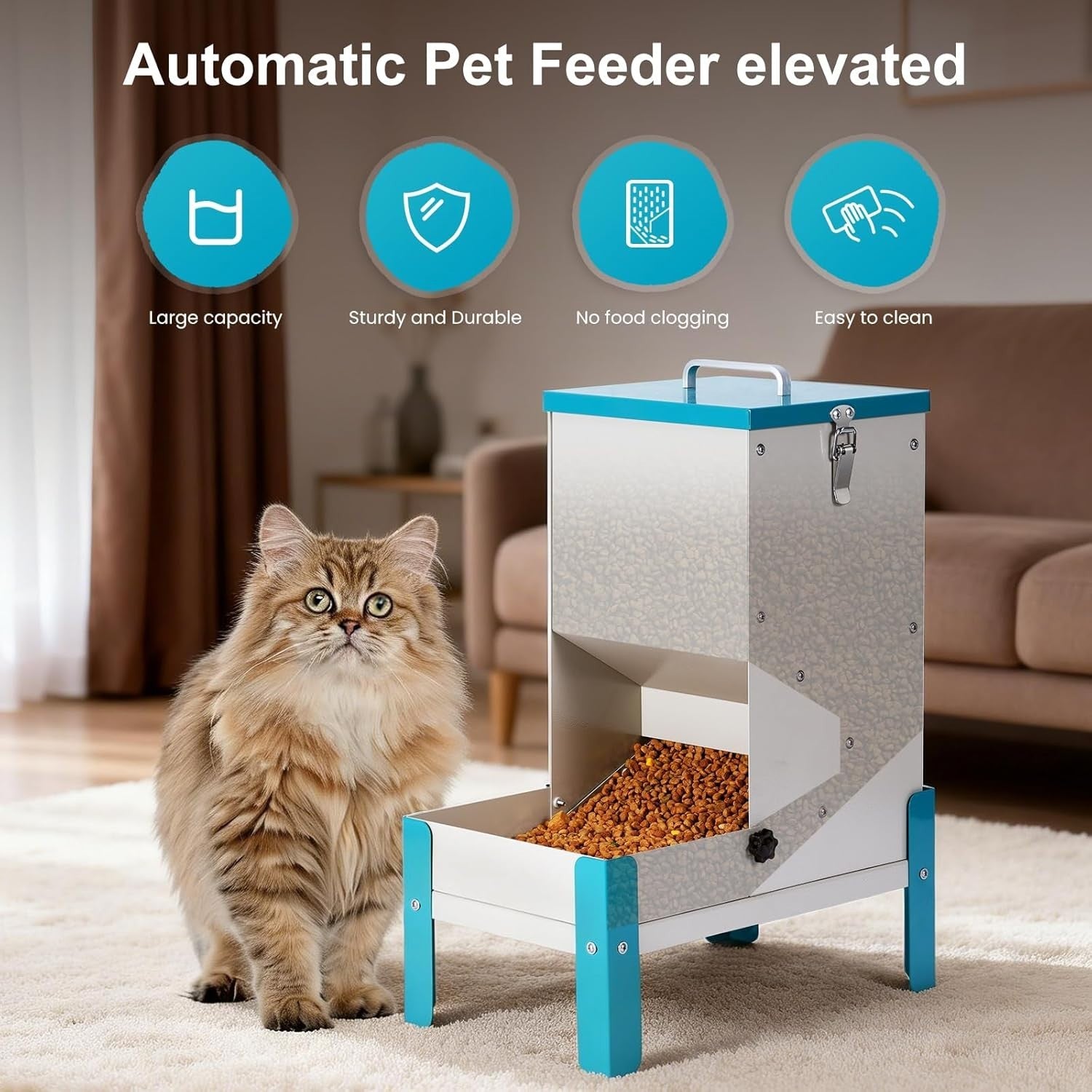 10L Elevated Automatic Pet Feeder Metal Gravity Food Dispenser Bowl