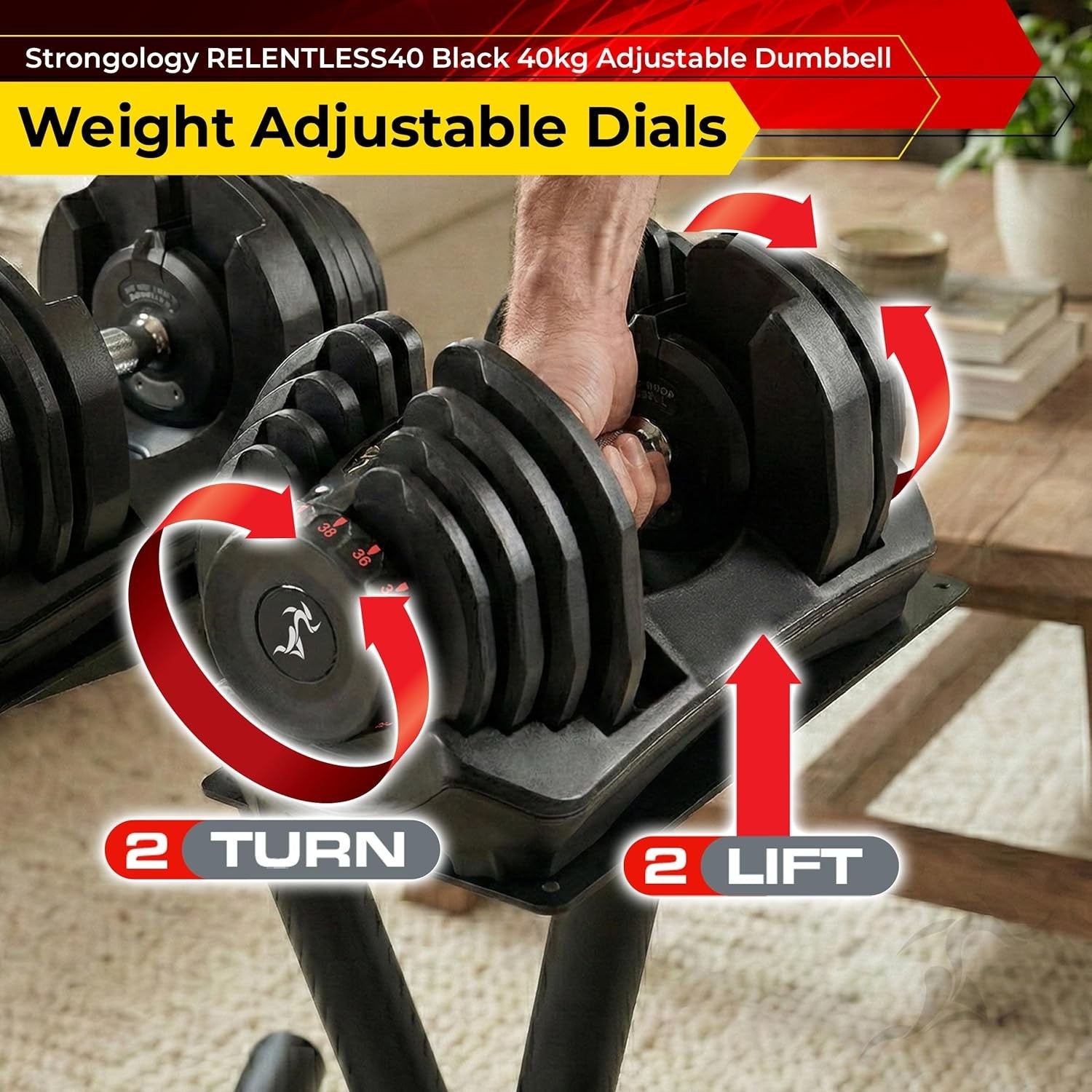 Smart Adjustable Dumbbell 5kg–40kg Dial Weight Space Saving Home Gym