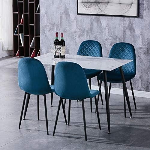 Rectangular Marble Glass Dining Table 120x70cm White Metal Modern
