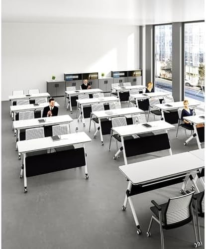 160x60cm Folding Conference Table on Wheels – Mobile Office Desk w/ Shelf