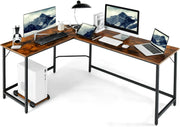 Rustic Brown L-Shaped Desk 168cm Corner Computer Table with CPU Stand
