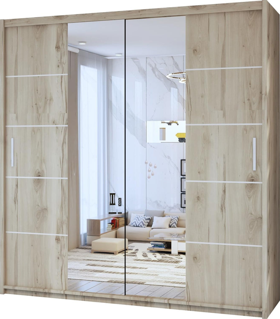 Oak Sliding Wardrobe Mirror Doors 120cm Modern Storage Bedroom Unit