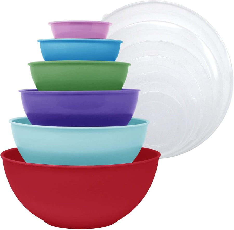 12-Piece Deep Red Mixing Bowl & Storage Set – Nested, Lids Included