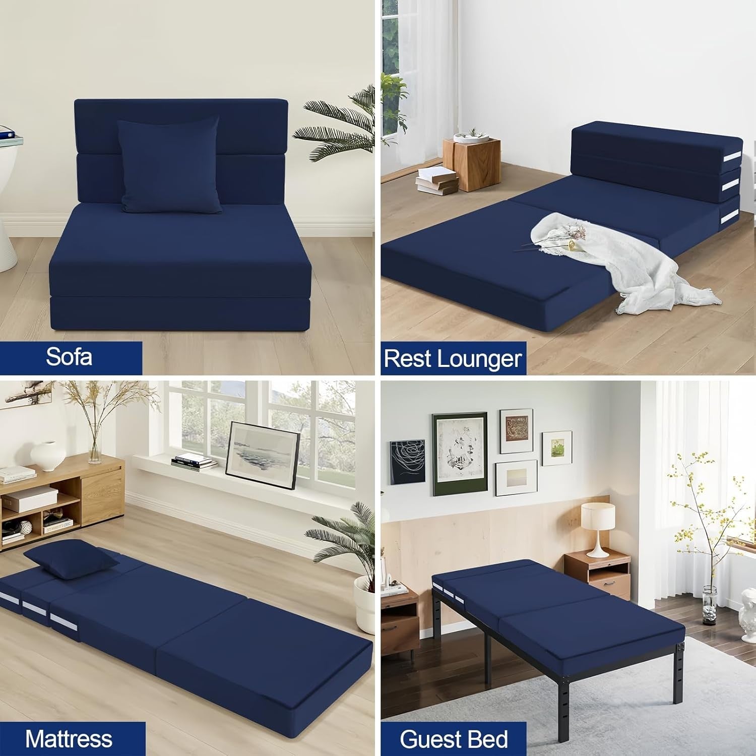 Folding Sofa Bed Mattress Guest Chair Z Lounge Foam Futon Single Navy