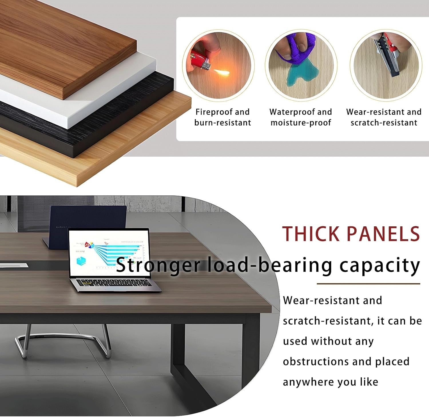 180x60cm Dark Walnut/Black Office Meeting Table w/ Cable Ports & Adjustable Feet