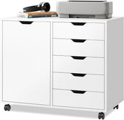 White 5 Drawer Mobile File Cabinet 78x40x65cm Printer Stand