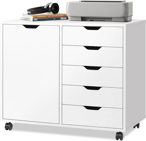 White 5 Drawer Mobile File Cabinet 78x40x65cm Printer Stand
