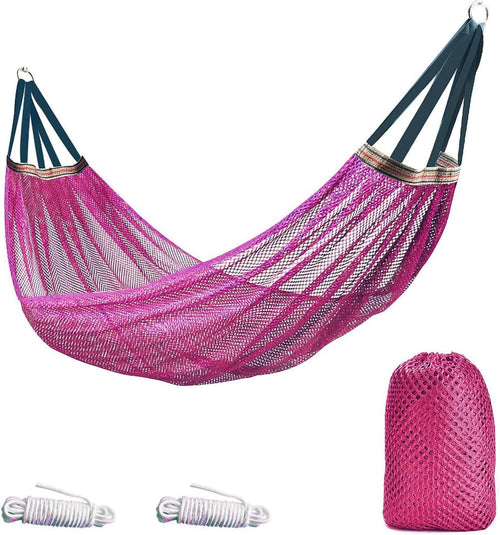 Pink Outdoor Nylon Mesh Hammock – Soft Breathable Swing Bed 650lb Max Load