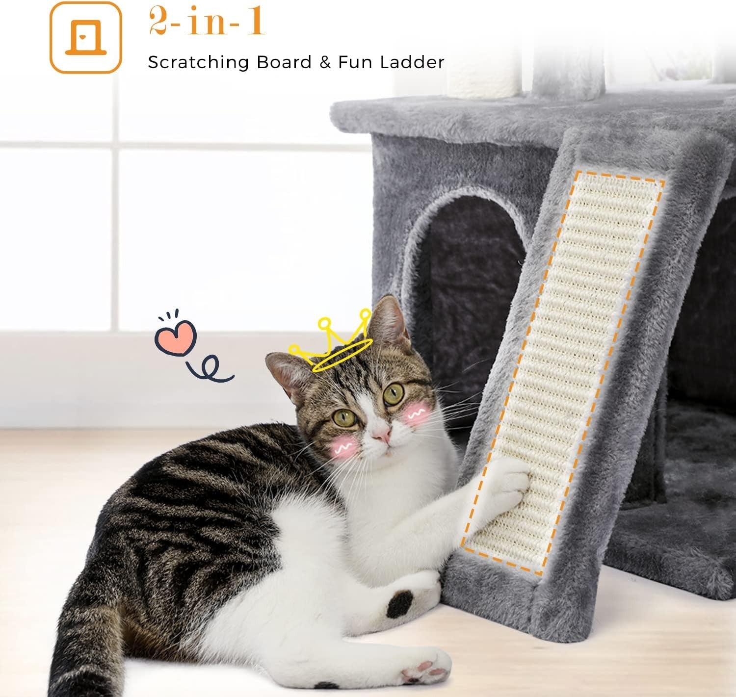90cm Cat Tree Tower Double Condo Scratching Posts Plush Perch Grey