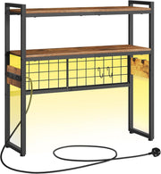 76cm Rustic Desk Hutch – 2-Tier Desktop Bookshelf w/ Outlets & LED Lighting