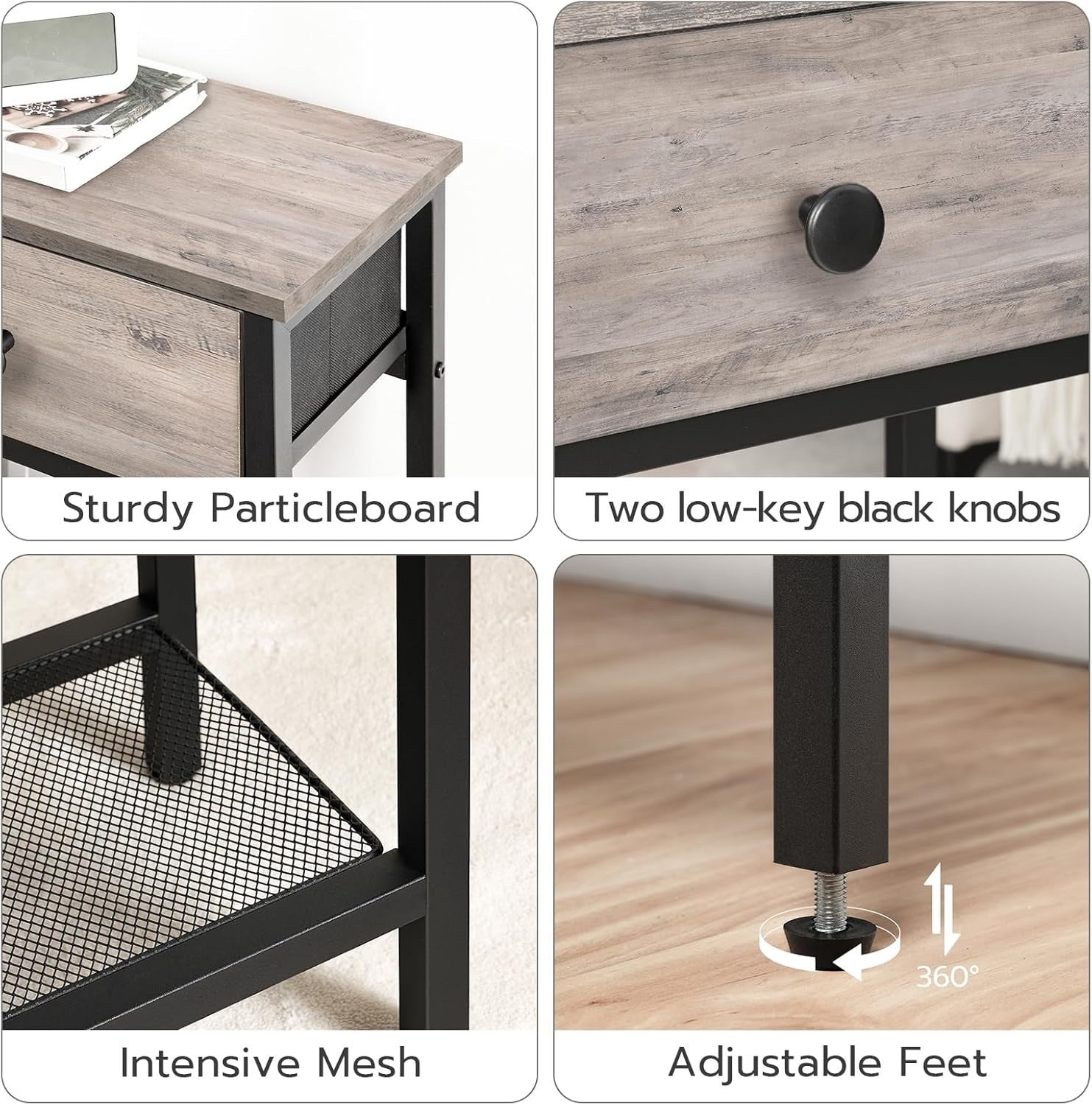Slim Console Table with 2 Drawers, Storage Shelves, Adjustable Feet, Industrial
