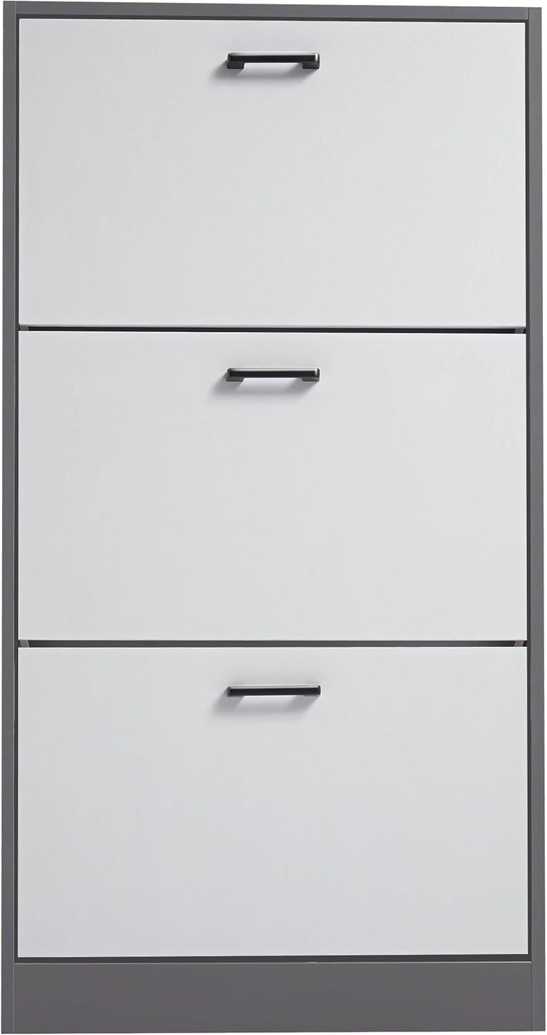 Silver & Dark Grey 3 Drawer Shoe Cabinet with Shelf, Modern Slim Storage Unit
