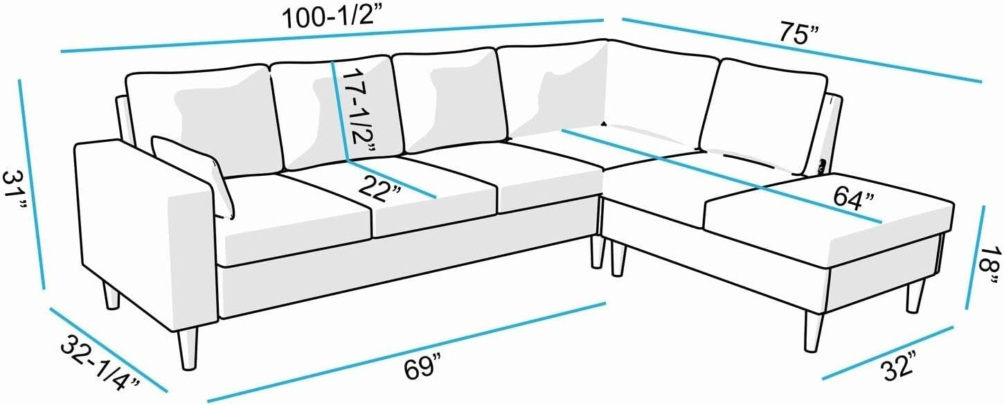 6 Seater L Shape Sofa with Chaise Brown Linen USB Charging Corner Couch