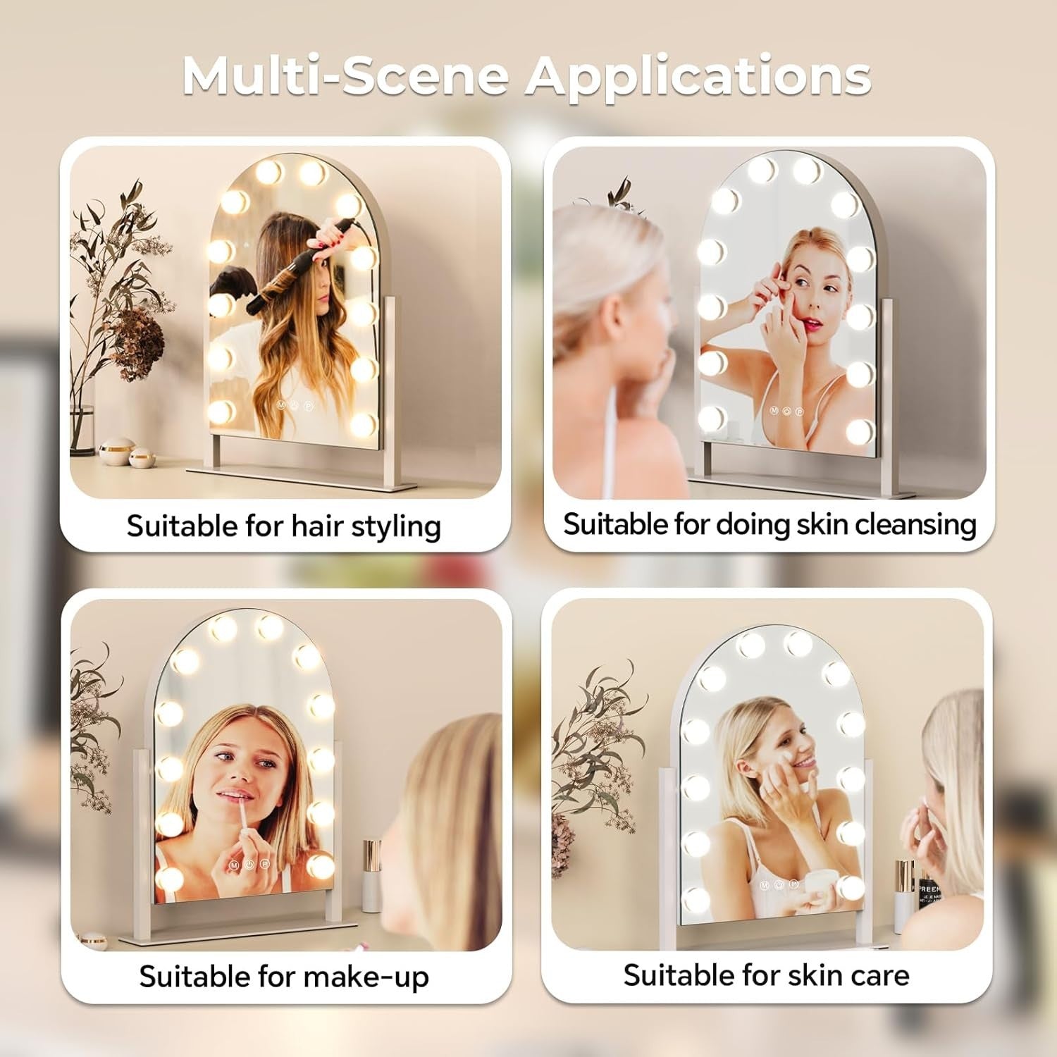 Hollywood Vanity Mirror 47x30cm | 12 LED Bulbs, 3 Lighting Modes, 5X Magnify