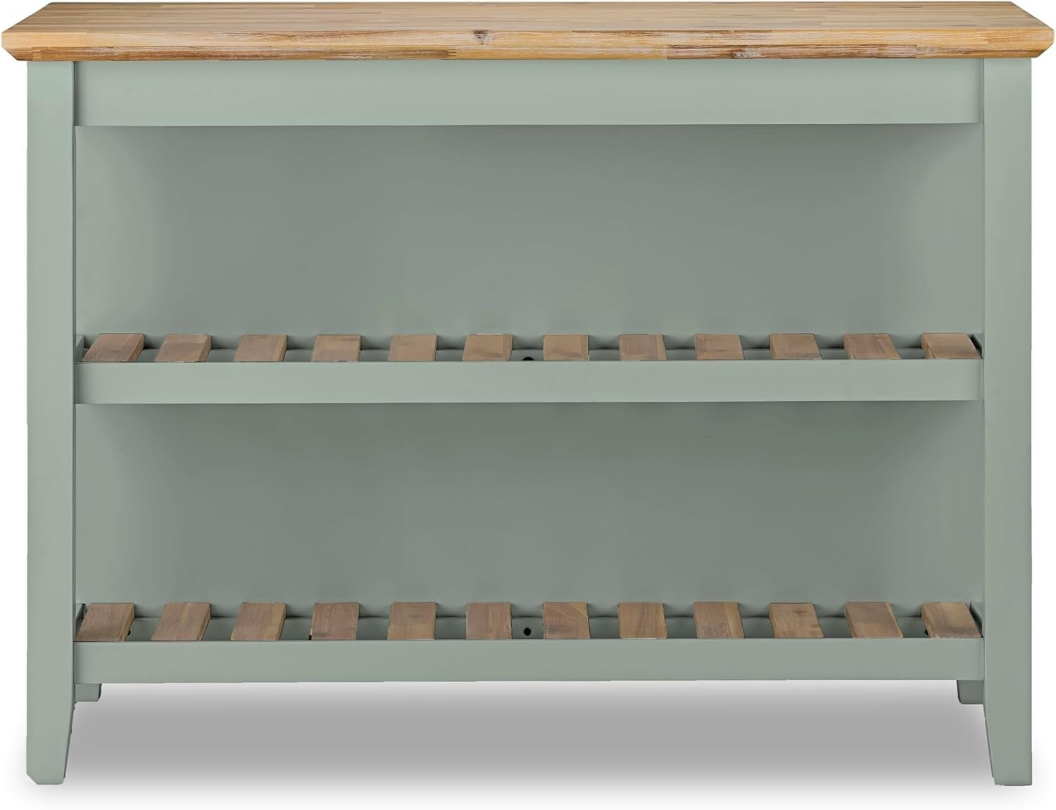 Breakfast Bar with Acacia Wood Top Storage Shelves Kitchen Island Sage Green