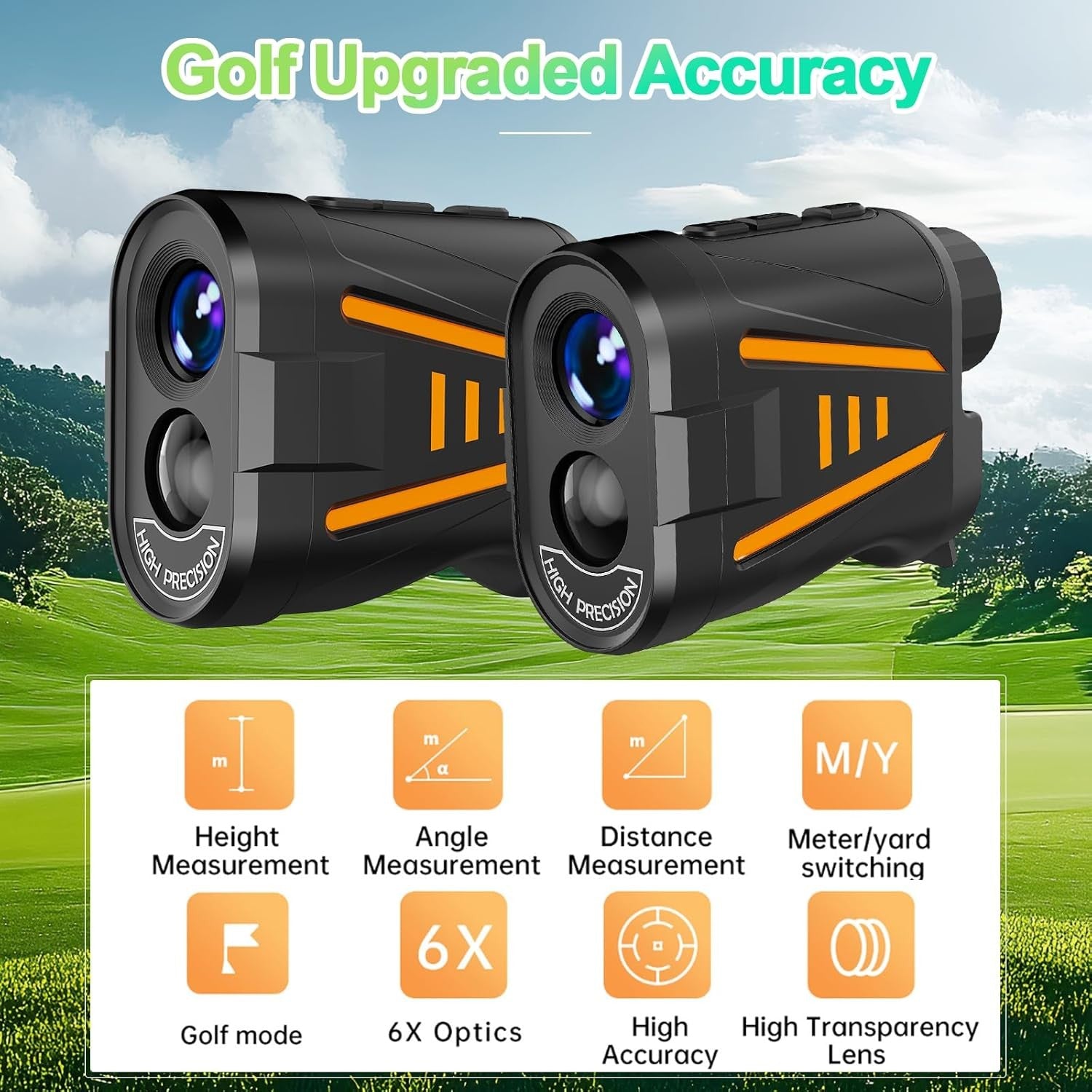 Golf Laser Rangefinder 1800 Yards Slope Mode Flag Lock 6X Magnification