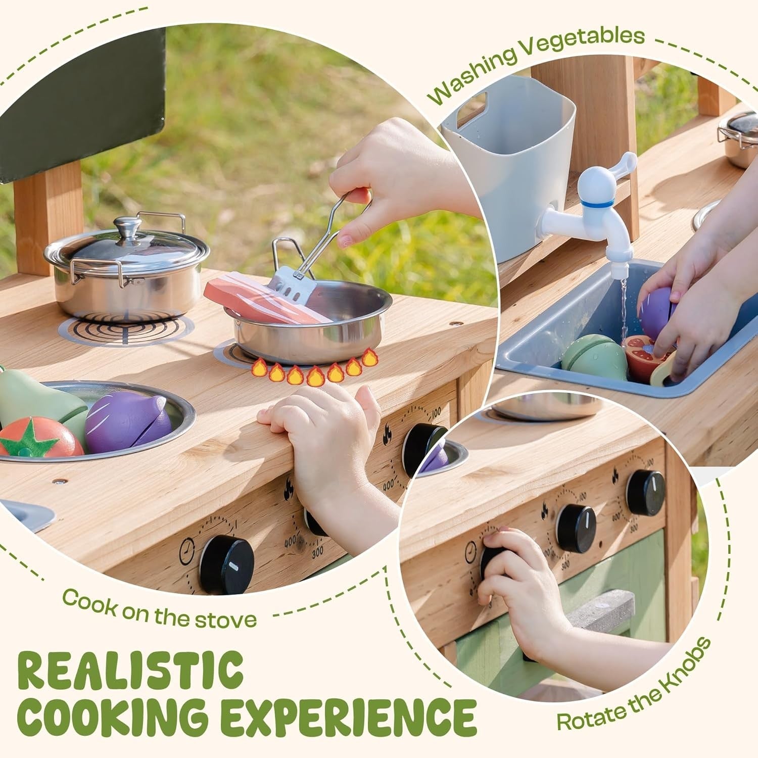 Large Outdoor Mud Kitchen Wooden Kids BBQ Playset Sink Chalkboard