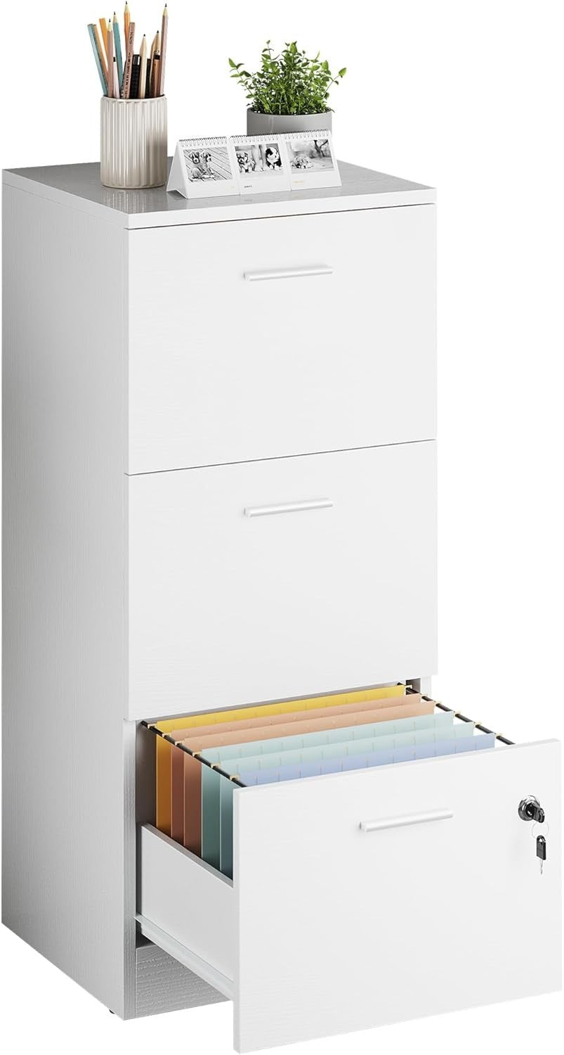 White 3-Drawer Lockable File Cabinet 40×40×101cm A4 Vertical Storage