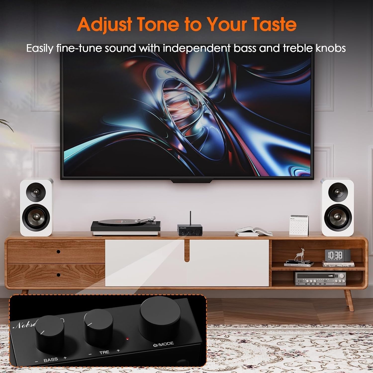 55W x2 Bluetooth Mini Stereo Amplifier Bass Treble Control Home