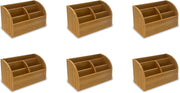 Bamboo Desk Organiser 5 Compartments Wooden Pen Holder 6-Pack