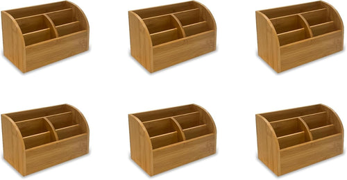 Bamboo Desk Organiser 5 Compartments Wooden Pen Holder 6-Pack