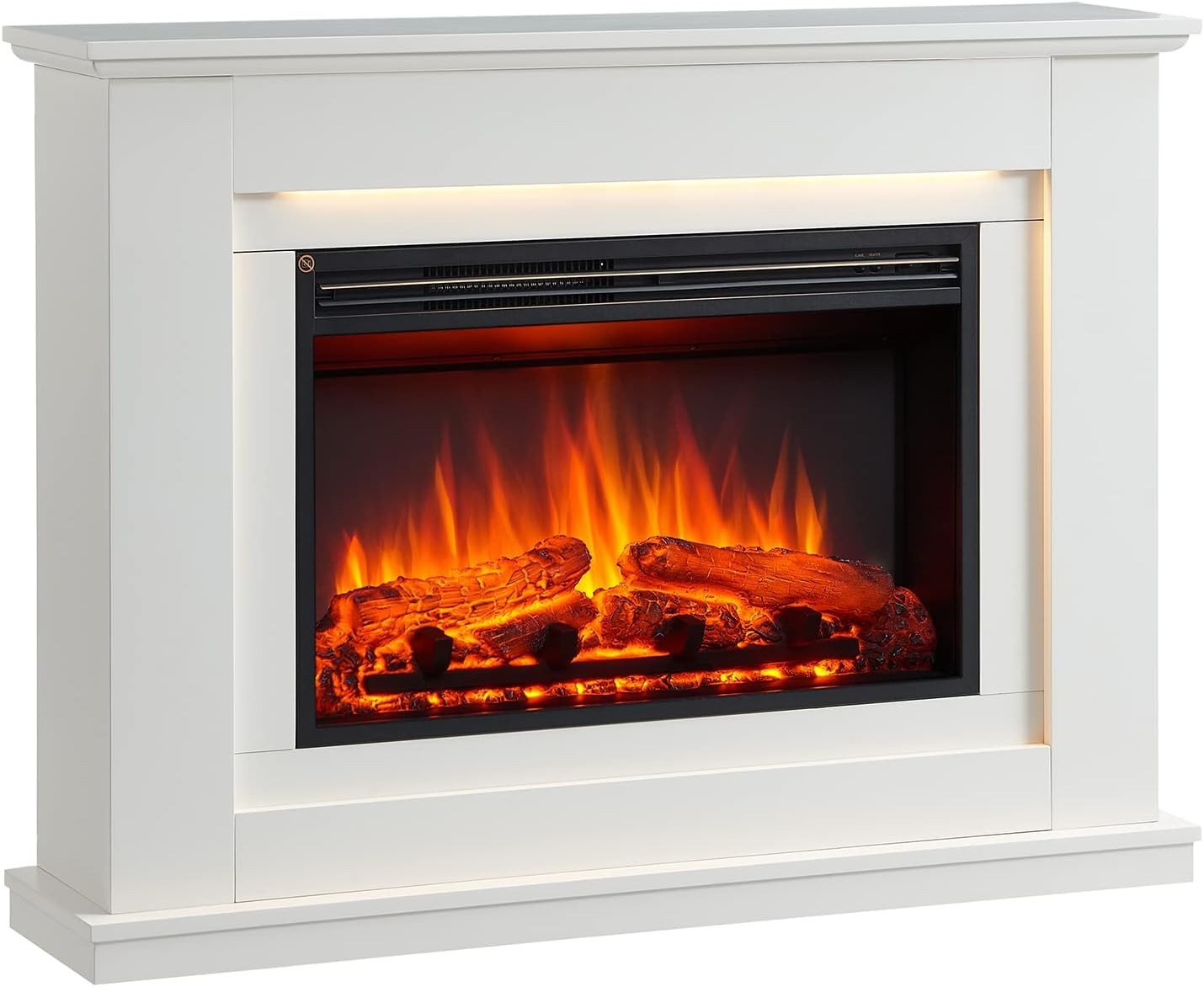 White Electric Fireplace Suite 43" LED Log Heater TV Ready Freestanding