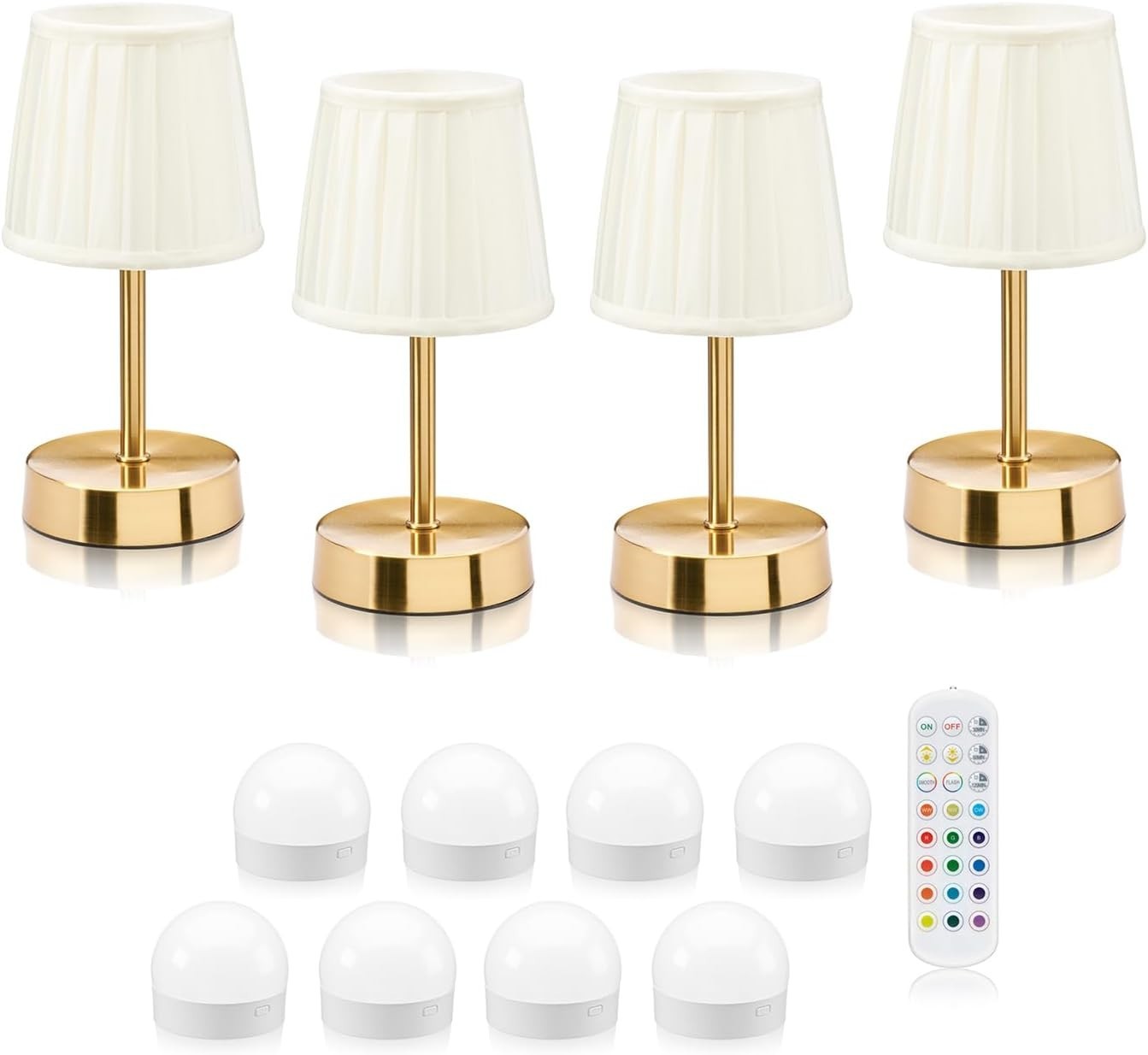 Cordless LED Table Lamps Set of 4 – Rechargeable, Dimmable, Remote, Ambient Ligh