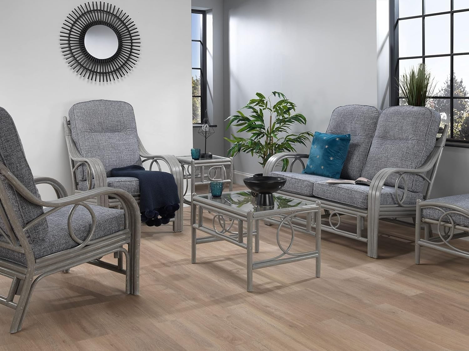 Grey Rattan Conservatory Armchair Indoor Cane Lounge Chair with Easy-Clean