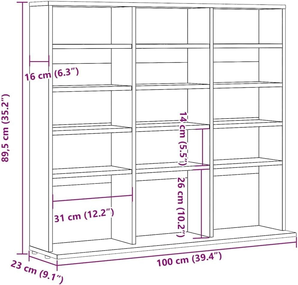 Artisan Oak CD DVD Storage Cabinet 15 Compartment Media Bookcase Shelf