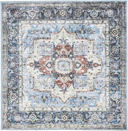 Large Oriental Area Rug 240x240cm Blue Multi Square Low Pile Machine Washable