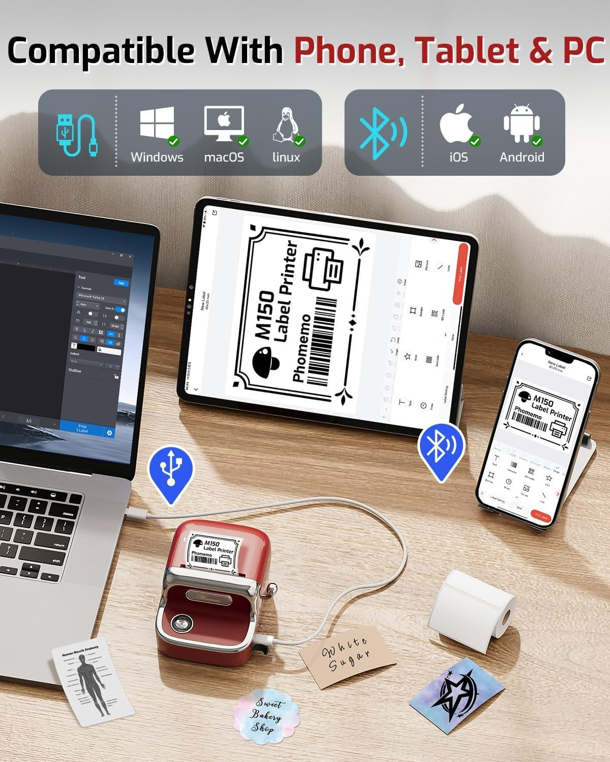 Phomemo M150 Label Maker Machine Bluetooth Sticker Printer