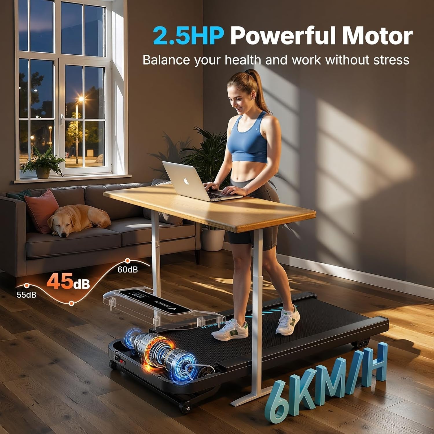 Under Desk Walking Treadmill 0-9% Auto Incline Quiet Home Office
