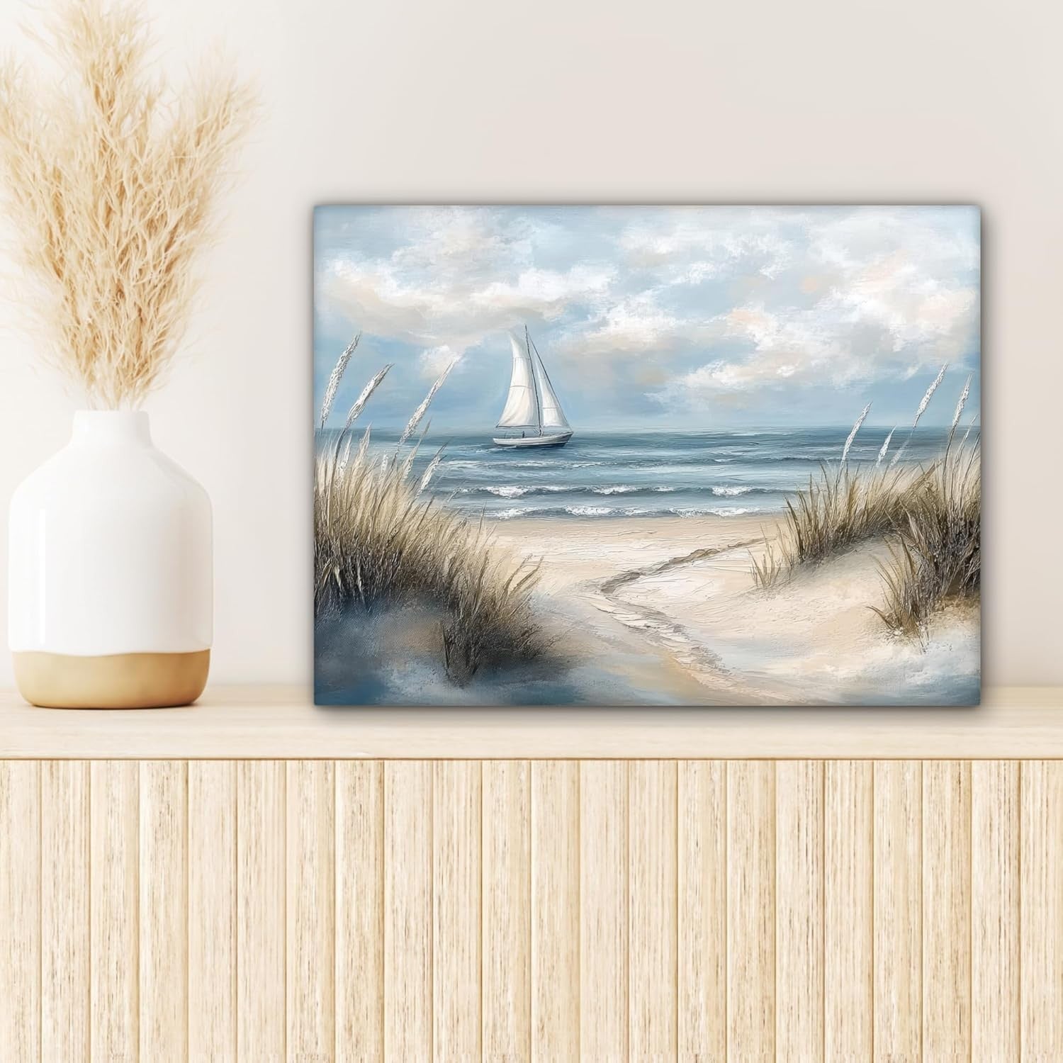 Coastal Canvas Wall Art 40x30cm Beach Sailboat Framed Print