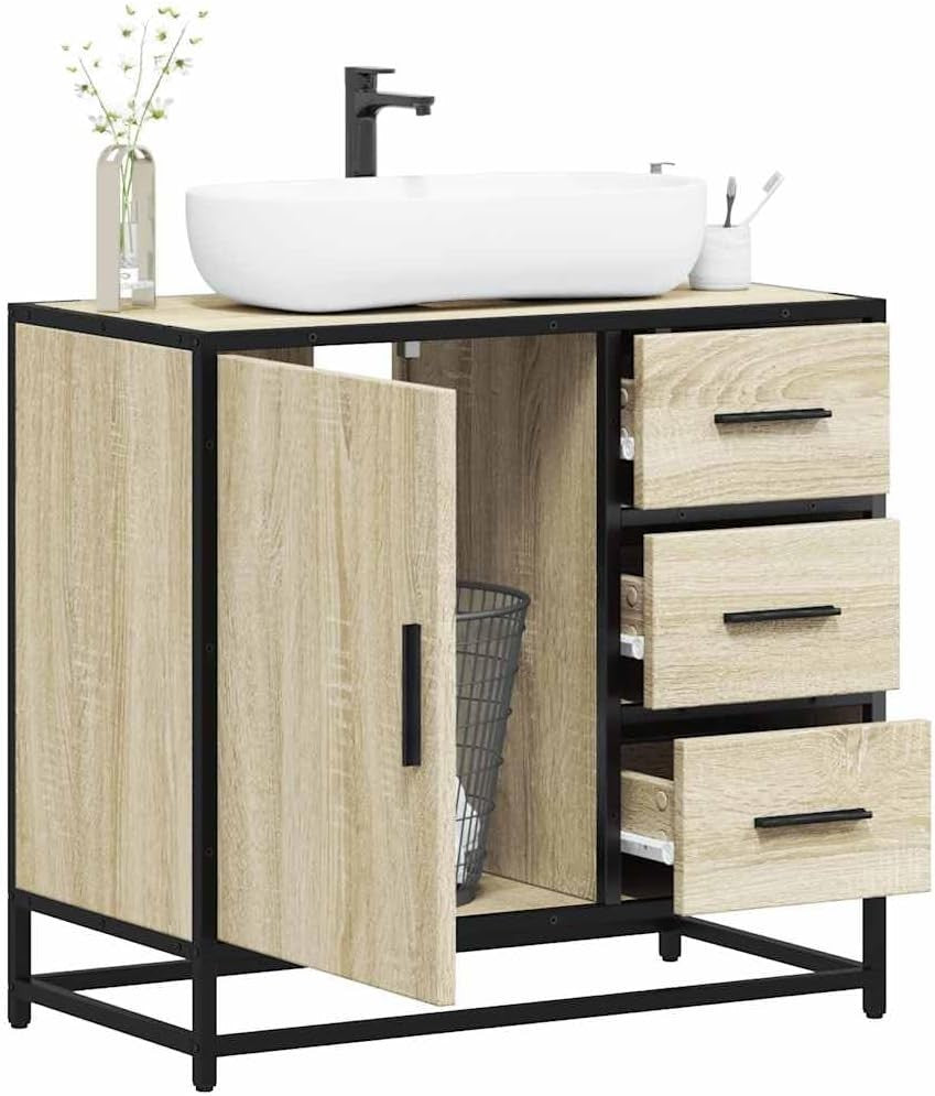 Sonoma Oak Bathroom Sink Cabinet Industrial Vanity Storage Unit 65x33x60cm