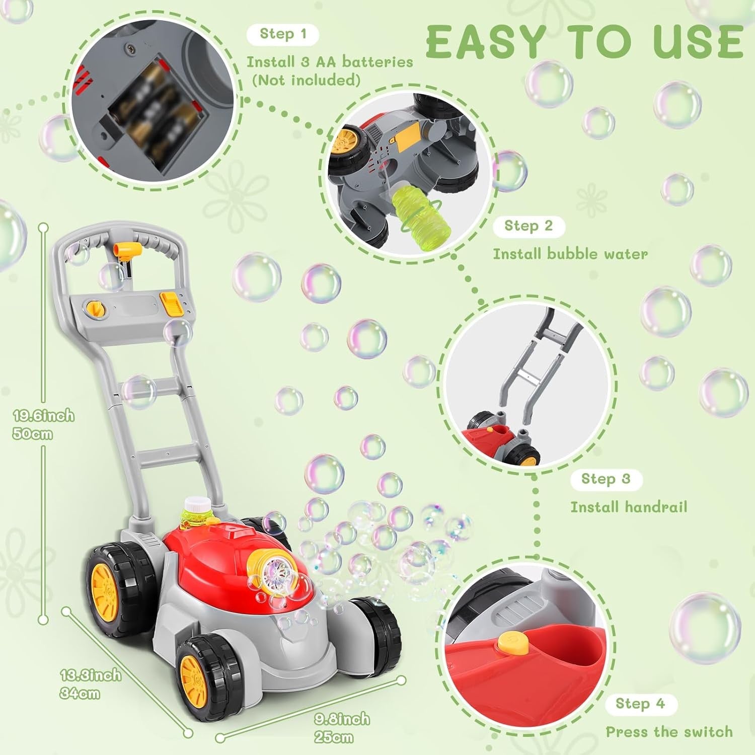 Lawn Mower Bubble Machine with Light Music Kids Push Toy