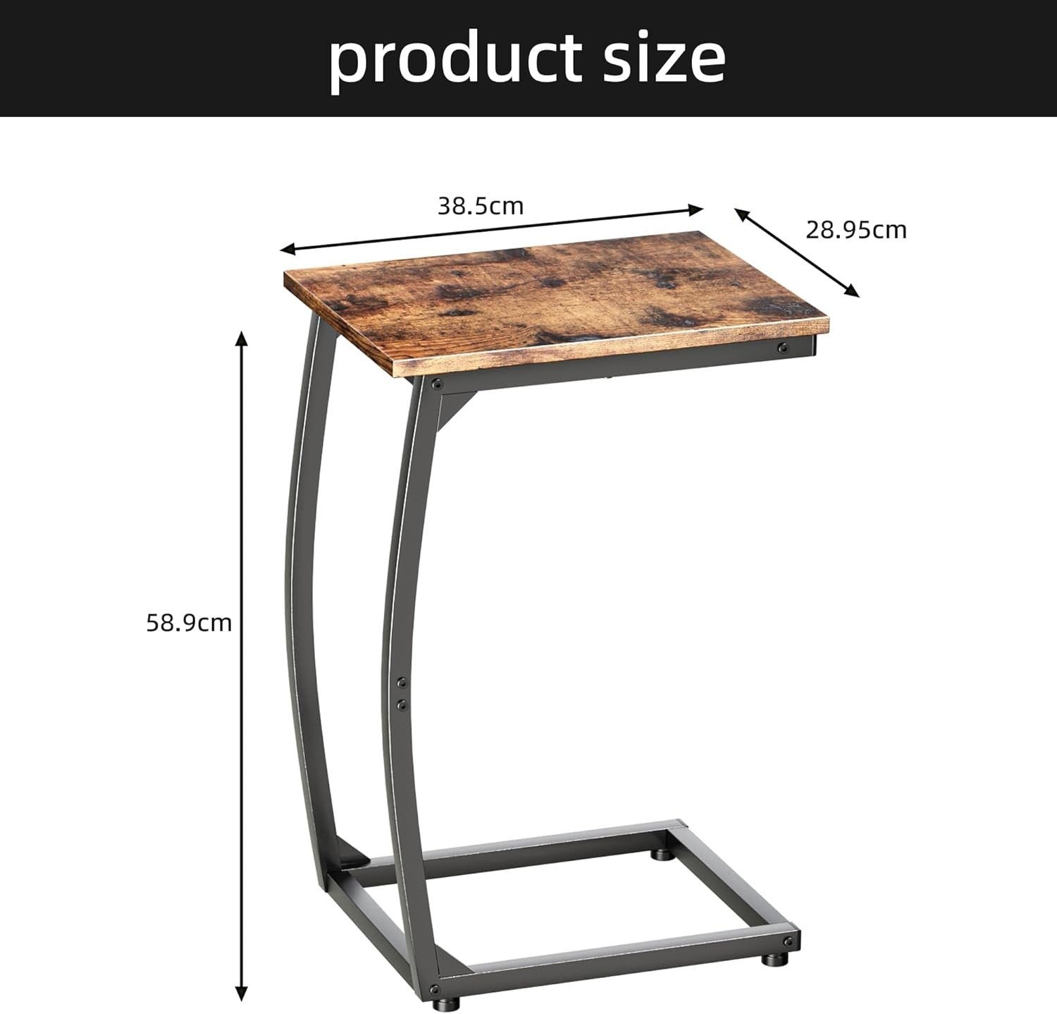 C Shape Brown Side Table 2Sofa Laptop Snack Stand Narrow TV Tray for Living Room