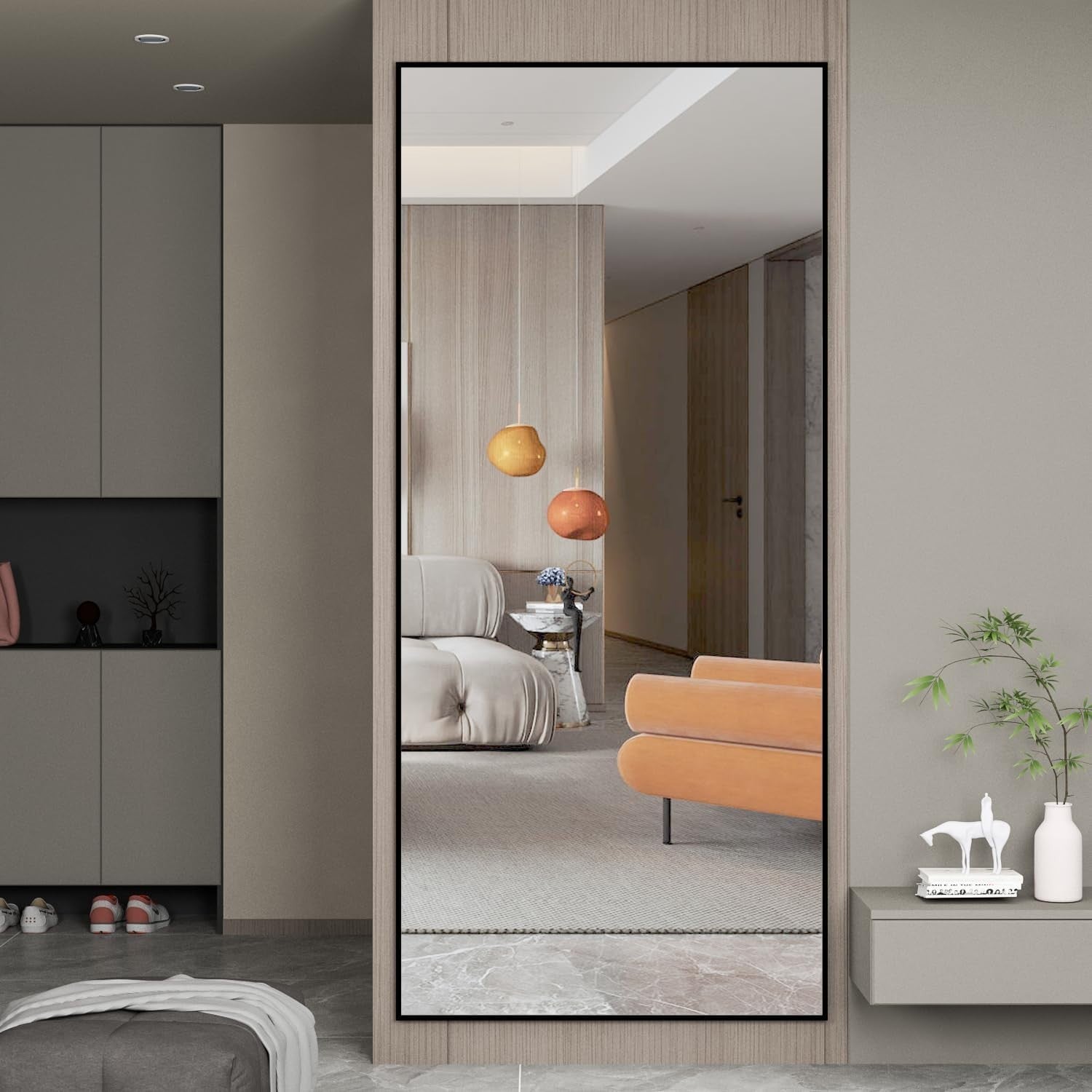 Full Length Mirror 165x61cm Black Frame Wall Leaning or Standing Home Decor