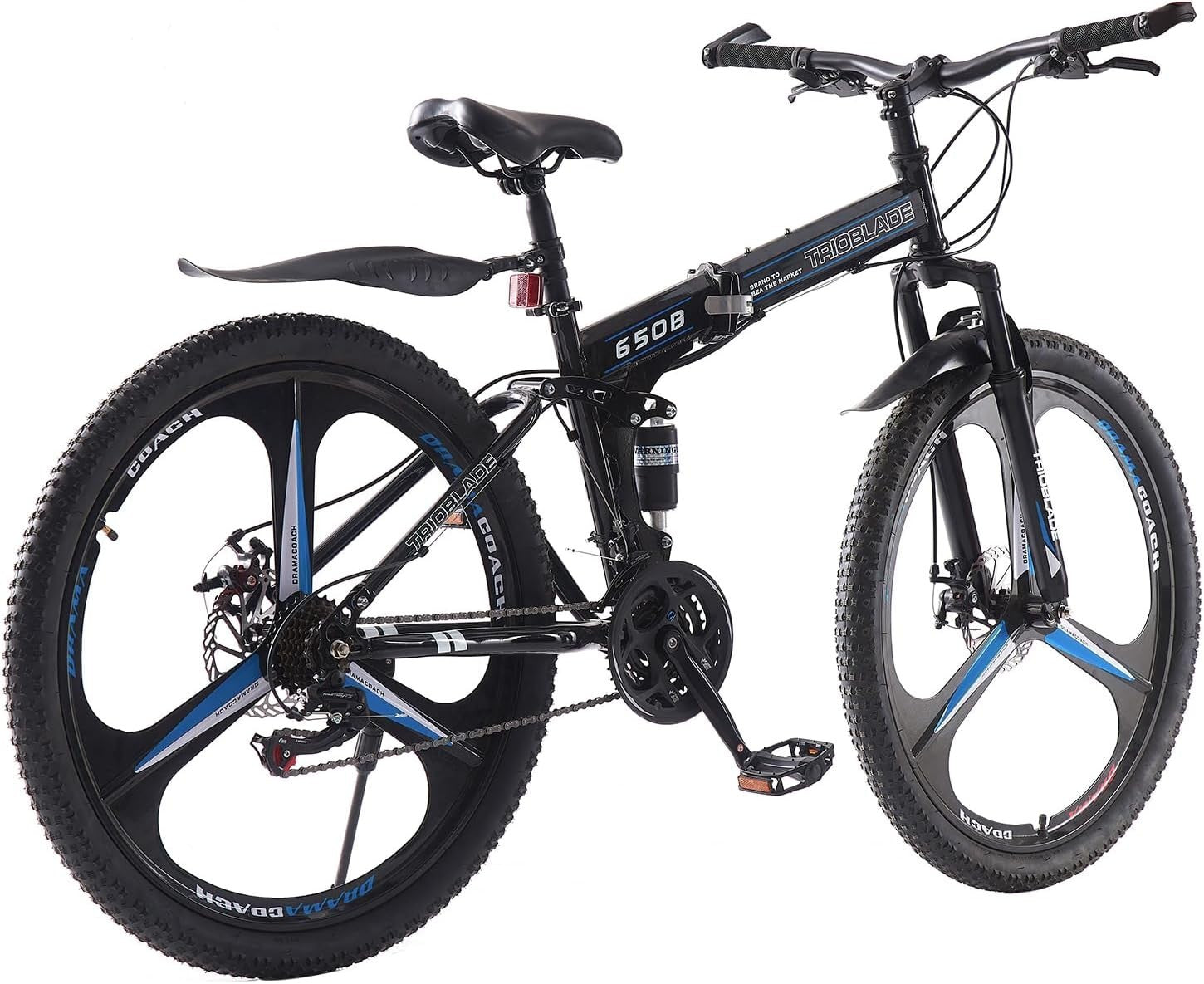 Folding 27.5" Mountain Bike 21 Speed Dual Suspension Men Women MTB
