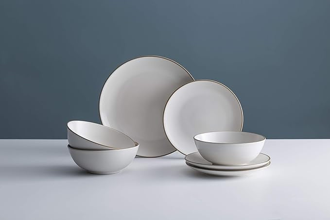 12pc Cream Stoneware Dinner Set Plates Bowls Service for 4 Modern Tableware