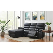3 Seater Recliner Sofa w/ Chaise | Black Faux Leather Corner Couch Latch Arm