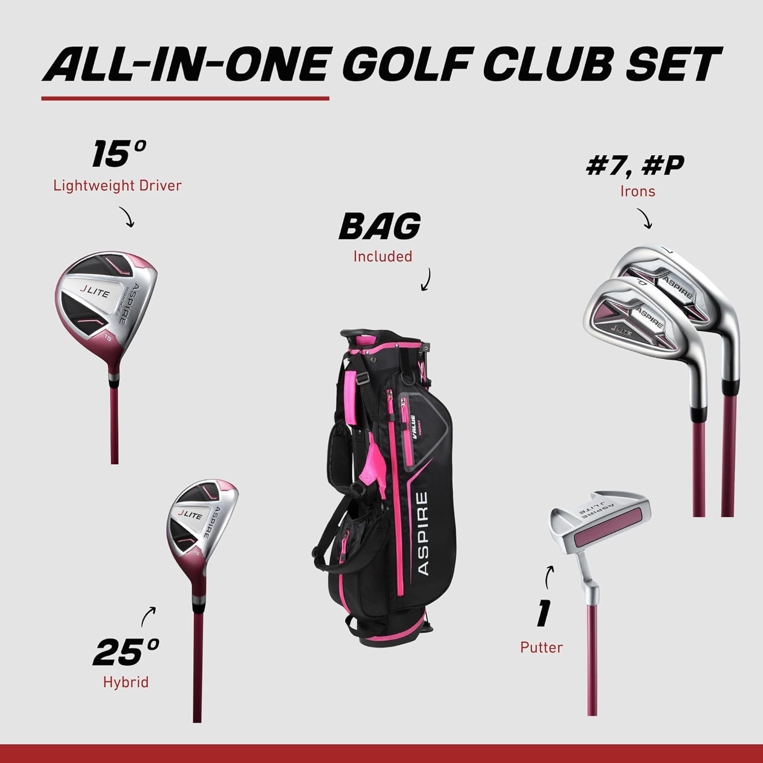 Junior Golf Club Set Ages 9–12 Right Hand Lightweight Graphite Bag
