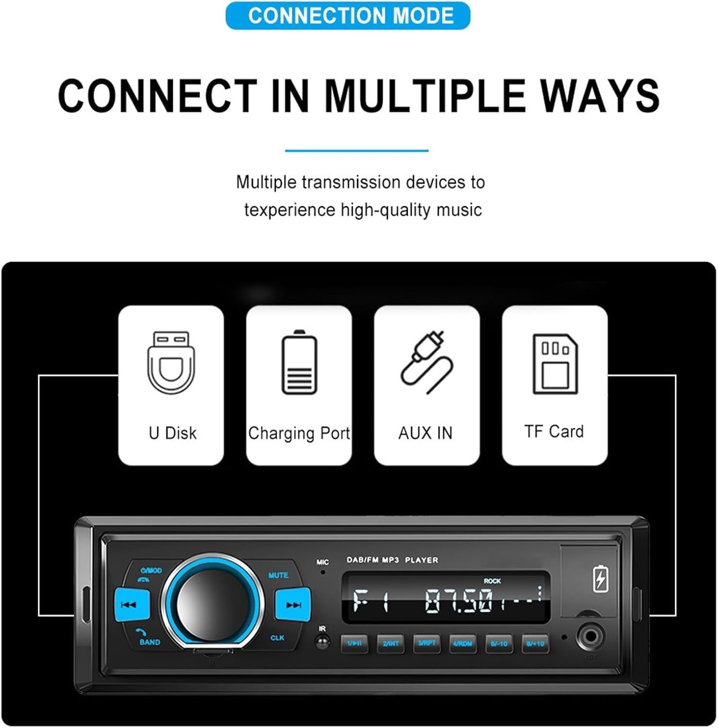 DAB/DAB+ Car Stereo 1 Din Bluetooth FM Radio USB AUX TF 25W