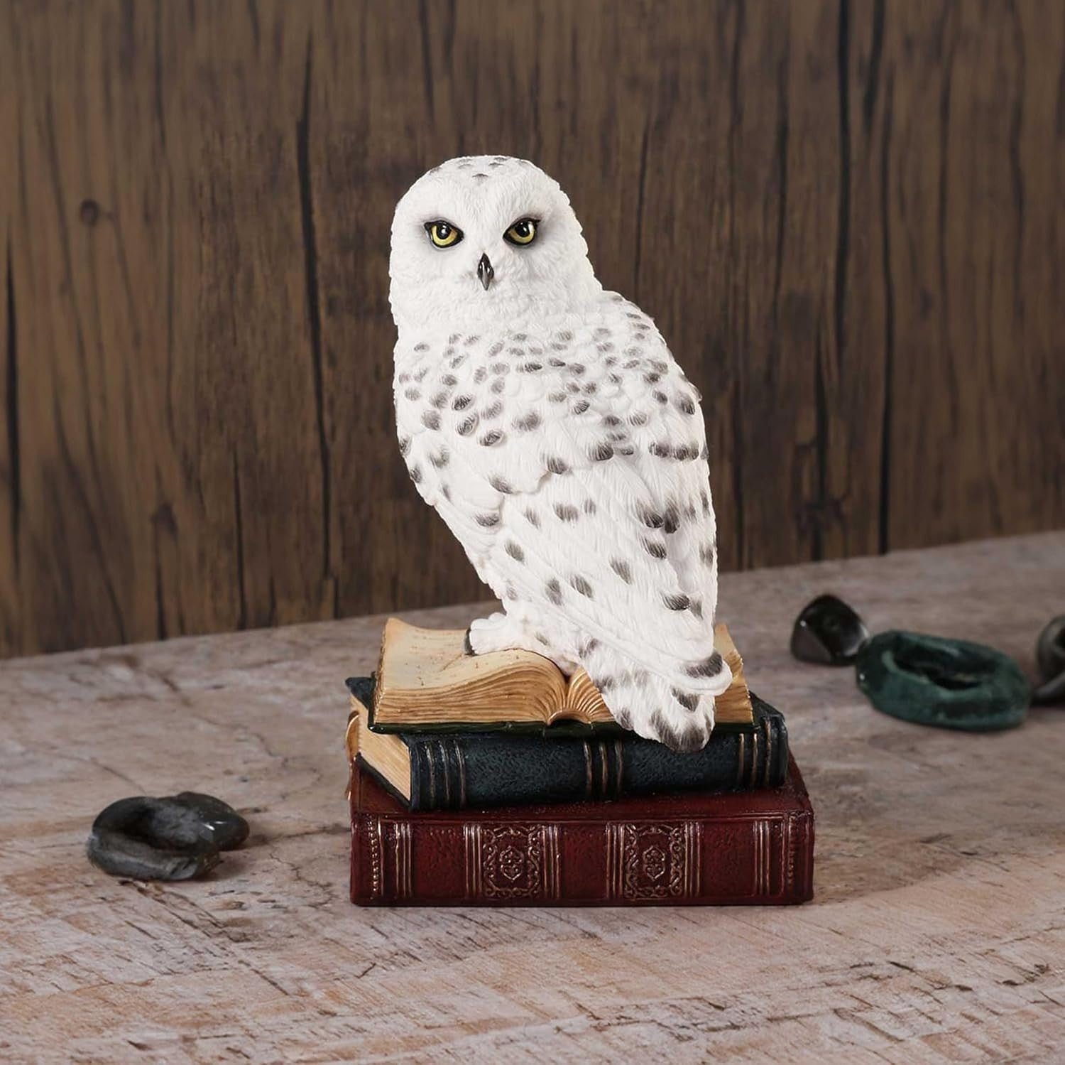 White Owl Figurine on Books 17cm Resin Sculpture Decor Wise Animal