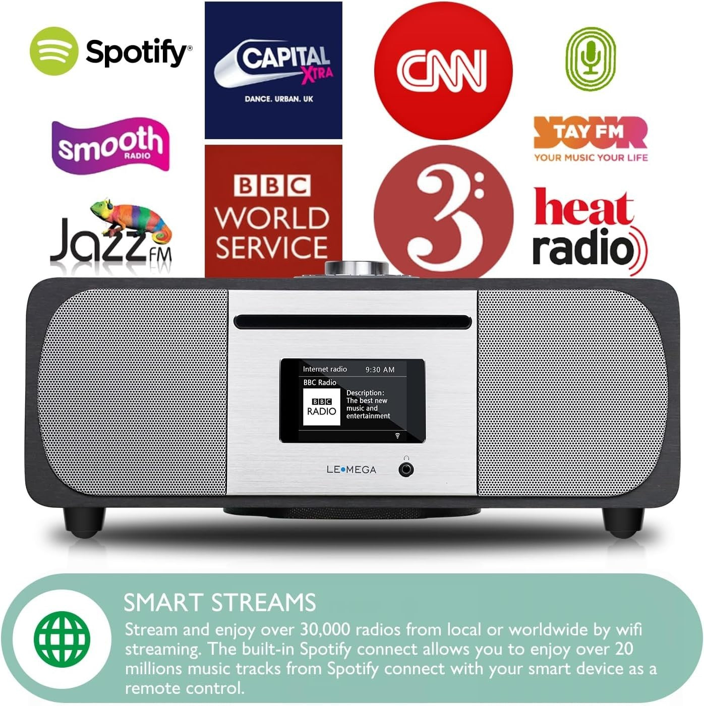 WiFi Internet Radio CD Player DAB+ Bluetooth 35W Hi-Fi Anthracite