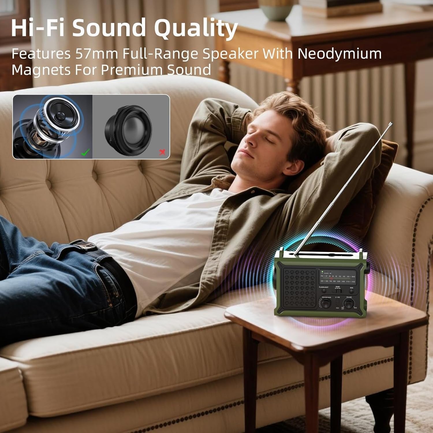 Emergency Solar Hand Crank Radio with 12000mAh Battery & Flashlight