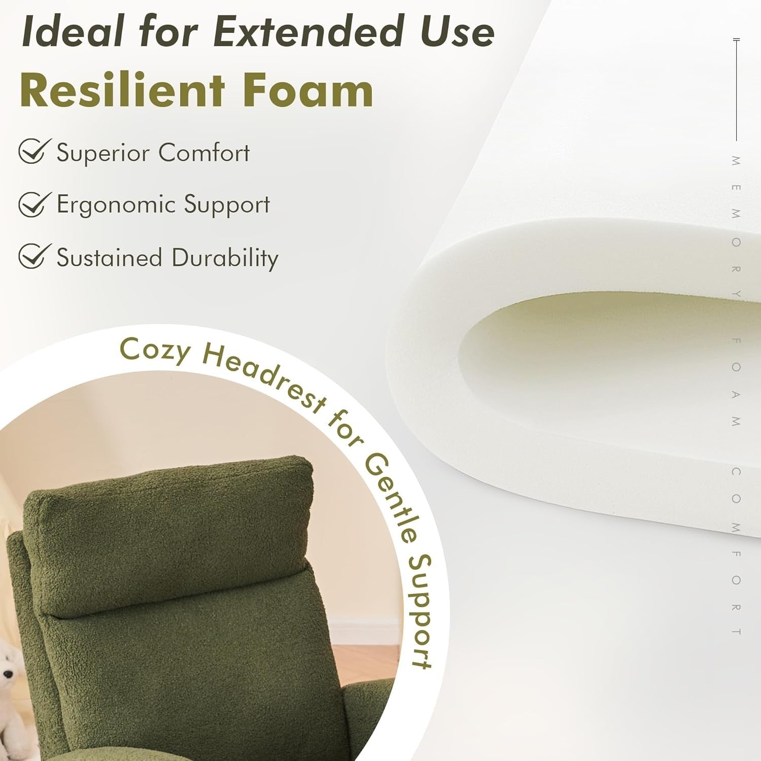 Rocking Chair with Footrest Teddy Fabric, Extra Wide Seat, Full Back Support