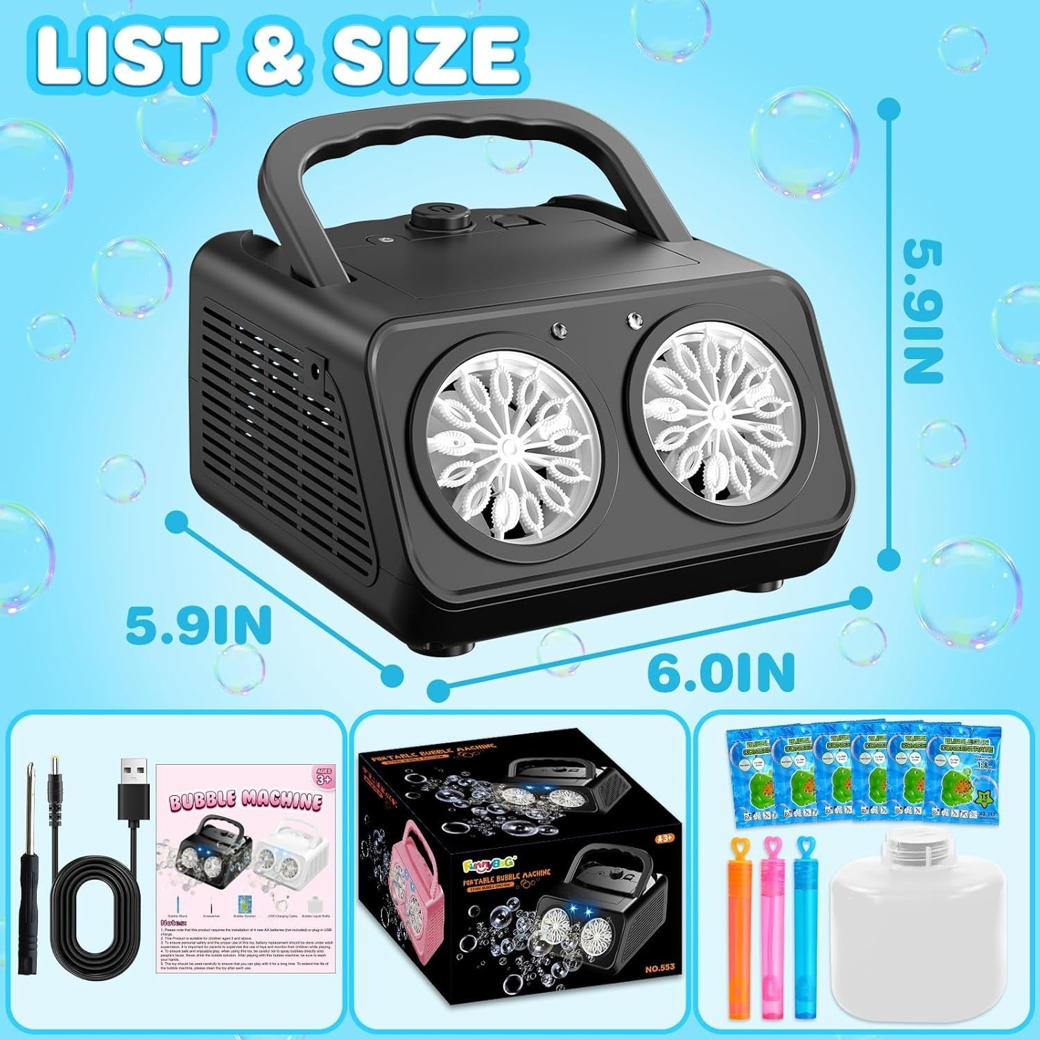 Bubble Machine 22000 Bubbles Per Minute USB Battery Portable