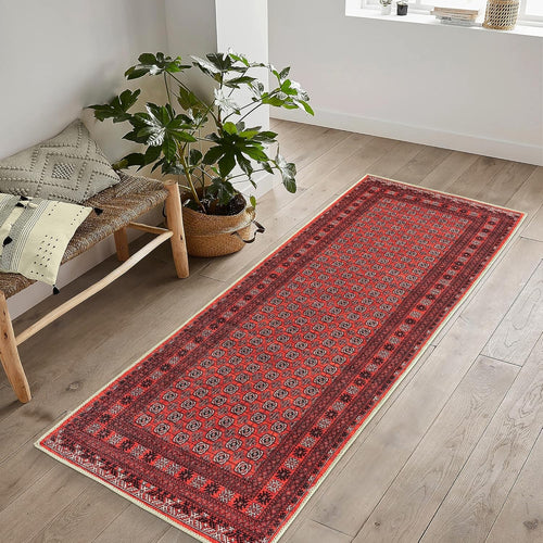 Washable Runner Rug 60x240cm Non-Slip Hallway Kitchen Bedroom Short Pile Red