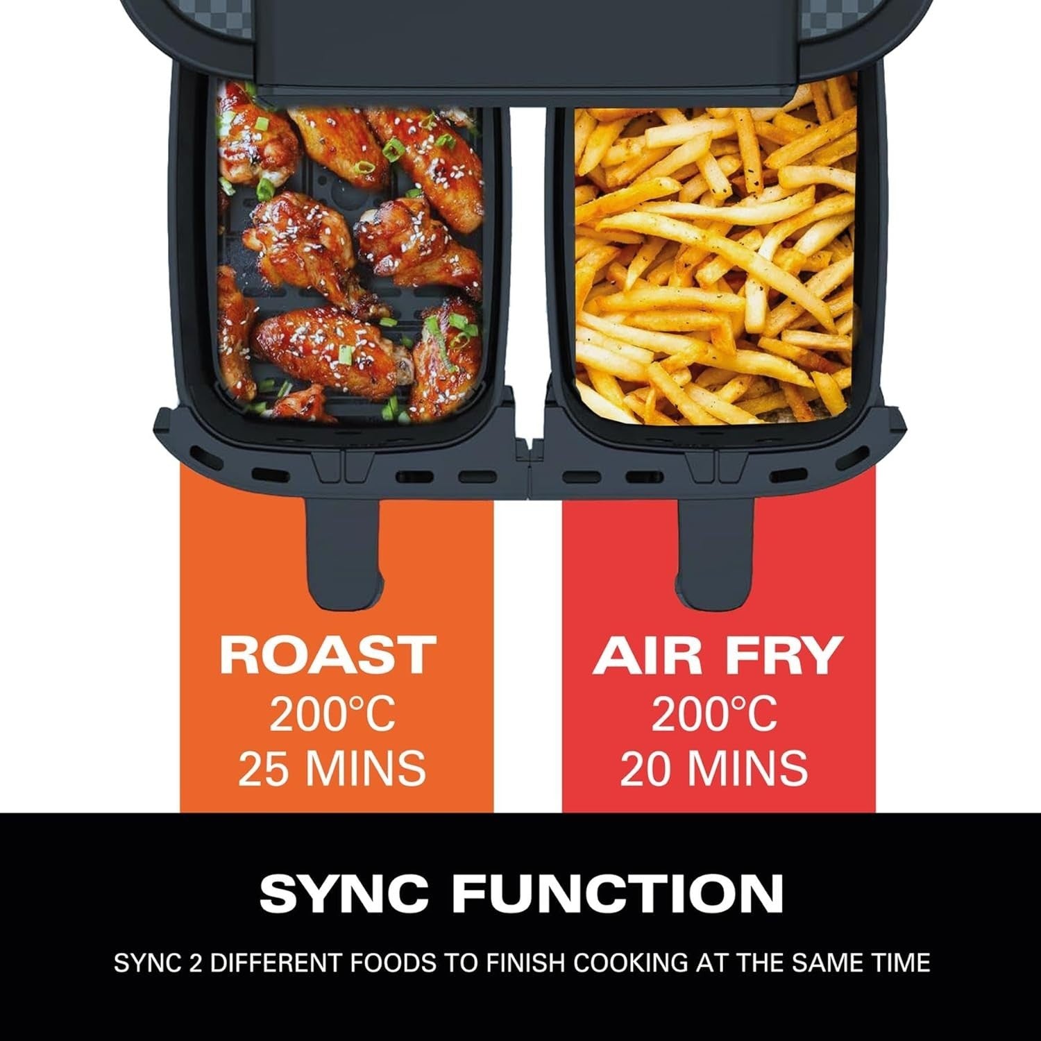 8L Dual Drawer Air Fryer Sync Finish 6 Presets 8 Portions Low Oil Fast